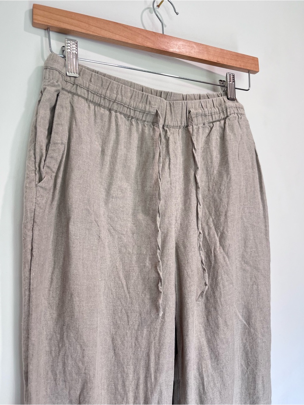 Women’s Medium Straight-Leg Linen-Blend Pants in Light Taupe Oatmeal